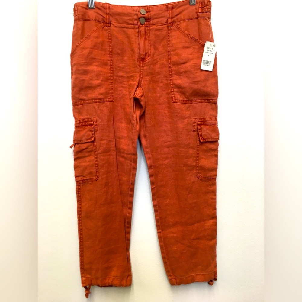 Sanctuary 100% Linen Crop Cargo Pants 28 Red Terracotta Casual Relaxed Lagenlook - Picture 2 of 11